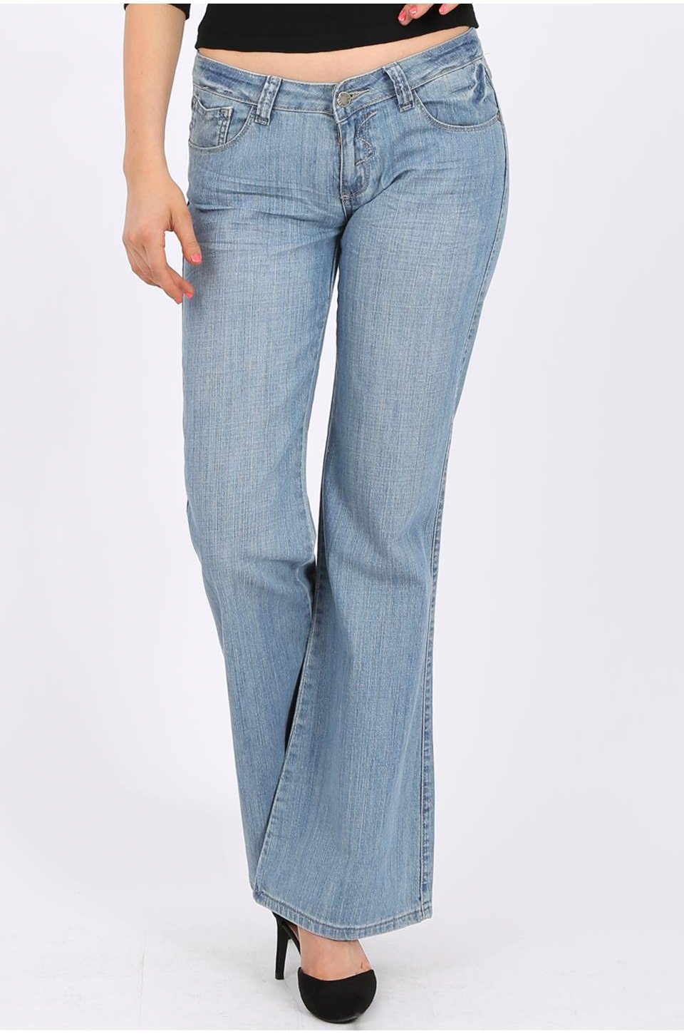 women's boot leg jeans in light blue wash